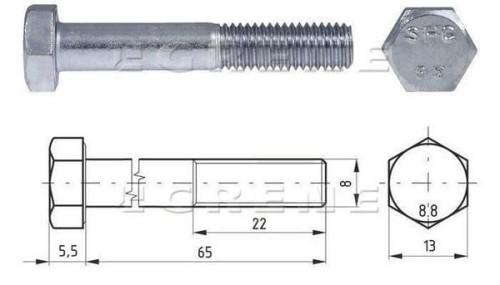 Śruba pół gwint kl. 8.8 ocynk, 8 x 65 021008065 - Intertraktor