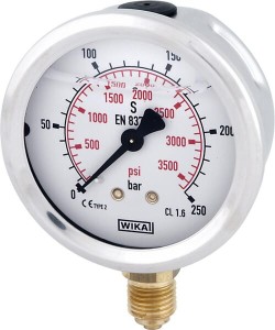 Manometr glicerynowy, Ø 63 mm 250 bar, przyłącze dolne 1/4" B711W063250D