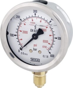 Manometr glicerynowy, Ø 63 mm 600 bar, przyłącze dolne 1/4" B711W063600D