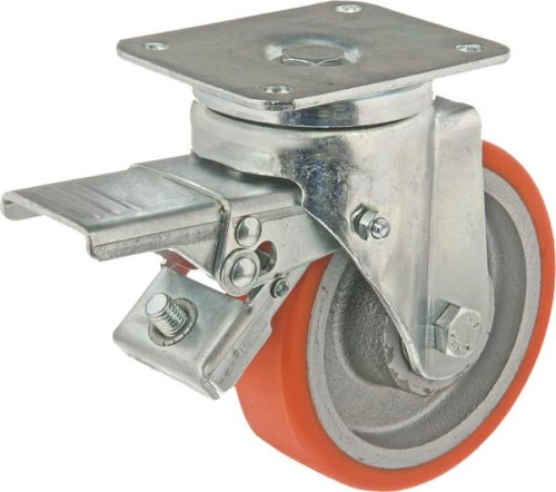 Koło skrętne PU Ø 125x35 mm z hamulcem, podstawa montażowa: 105x85 mm nośność 250 kg Ro-Carr WH700P125 - Intertraktor