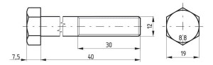 Śruba pół gwint DIN931 M12x40 mm kl.8.8 02101204088
