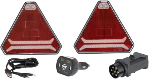 Zestaw lamp bezprzewodowych LED, trójkątnych, 12/24V, Li-ion, na magnes, 178.5x155 mm, wtyczka 7-pin, Kramp LA60050 - Intertraktor