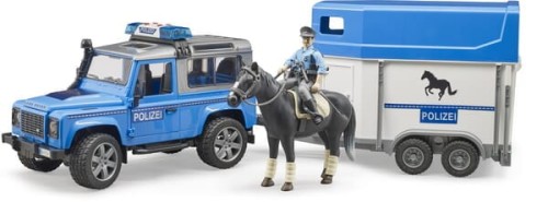 Policyjny Land Rover z przyczepą dla konia i figurką konia i policjanta U02588 - Intertraktor