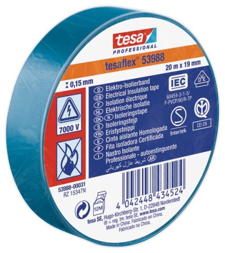 Taśma izolacyjna z miękkiego PCW, niebieska, 20 m x 19 mm TesaFLEX® T539880003100 - Intertraktor