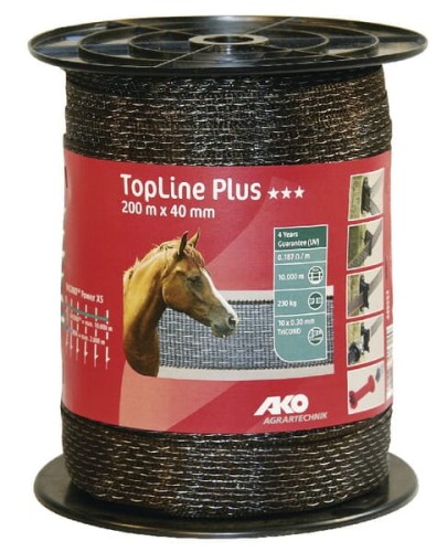 Taśma ogrodzeniowa Top Line Plus, 40 mm 200 m, brązowa AKO 449553 - Intertraktor