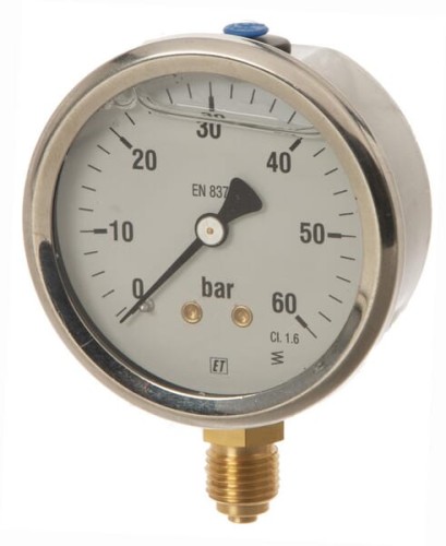 Manometr glicerynowy, Ø 63 mm 0-60 bar, przyłącze dolne 1/4" MA6360L04SSGF - Intertraktor