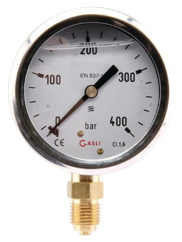 Manometr glicerynowy, Ø 63 mm 0-400 bar, przyłącze dolne 1/4" MA63400L04SSGF - Intertraktor