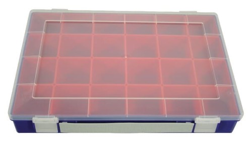 Kasetka asortymentowa, 335x225x55 mm, niebieska polipropylenowa, 24 przegródek Hünersdorff WE6009 - Intertraktor