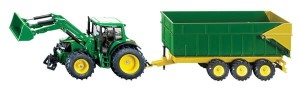 Ciągnik John Deere z ładowaczem i przyczepą, SIKU S01843