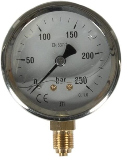 Manometr glicerynowy, Ø 63 mm 0-250 bar, przyłącze dolne 1/4" MA63250L04SSGF - Intertraktor