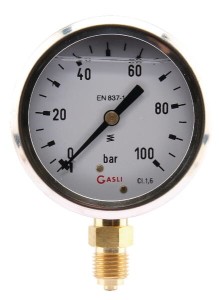 Manometr glicerynowy, Ø 63 mm 0-100 bar, przyłącze dolne 1/4" MA63100L04SSGF