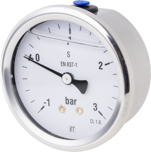 Manowakuometr glicerynowy, Ø 63 mm -1/+3 bar, przyłącze tylne 1/4" MAV630130B04SSGF - Intertraktor