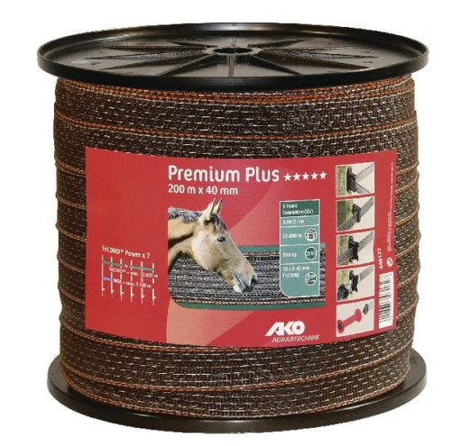 Taśma ogrodzeniowa Premium Plus, 40 mm 200 m, brązowa AKO 449122 - Intertraktor