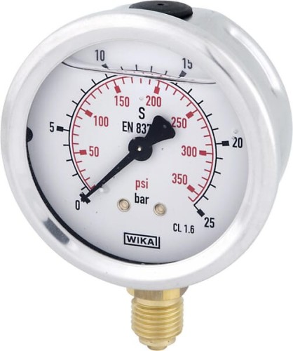 Manometr glicerynowy, Ø 100 mm 25 bar, przyłącze dolne 1/2" B711W100025D - Intertraktor