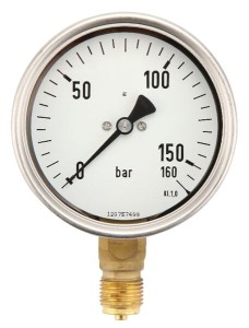 Manometr glicerynowy, Ø 100 mm 0-160 bar, przyłącze dolne 1/2" MA100160L08SSGF