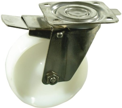 Koło skrętne PA Ø 125x40 mm z hamulcem, podstawa montażowa ze stali nierdzewnej 105x85 mm nośność 150 kg Ro-Carr WH600N125 - Intertraktor