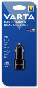 Ładowarka samochodowa, podwójne wejście USB, typ C VT57932
