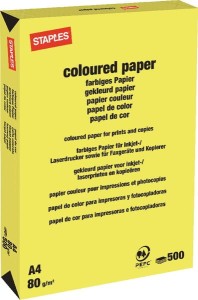 Papier format A4 Staples, żółty 500 szt. 600312ST