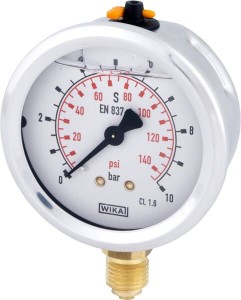Manometr glicerynowy, Ø 63 mm 10 bar, przyłącze dolne 1/4" B711W063010D