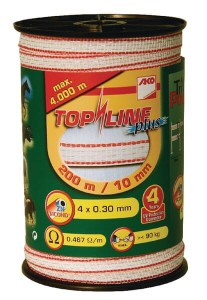 Taśma ogrodzeniowa Top Line Plus, 10 mm 200 m, biało/czerwona AKO 4491504