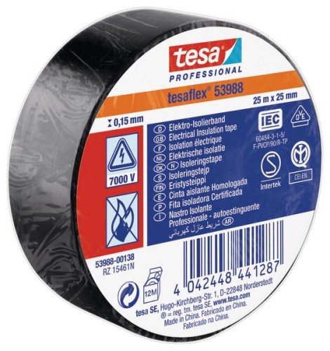 Taśma izolacyjna z miękkiego PCW, czarna, 25 m x 25 mm TesaFLEX® T539880013800 - Intertraktor