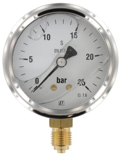 Manometr glicerynowy, Ø 63 mm 0-25 bar, przyłącze dolne 1/4" MA6325L04SSGF - Intertraktor