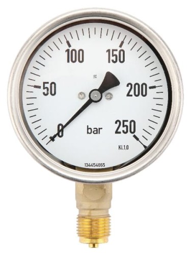 Manometr glicerynowy, Ø 100 mm 0-250 bar, przyłącze dolne 1/2" MA100250L08SSGF - Intertraktor