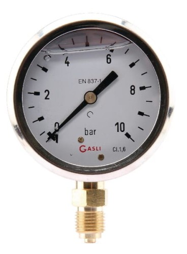 Manometr glicerynowy, Ø 63 mm 0-10 bar, przyłącze dolne 1/4" MA6310L04SSGF - Intertraktor