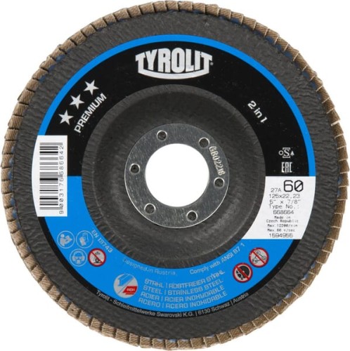 Tarcza szlifierska wachlarzowa, 125x22 mm K60 Secur Extra Tyrolit K19191 - Intertraktor