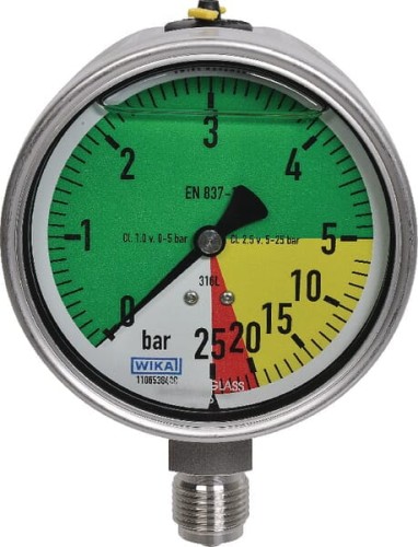 Manometr Ø 100 mm 0-5-20-25 bar przyłącze dolne 1/2" Wika MA100052512 - Intertraktor