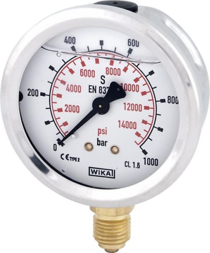 Manometr glicerynowy, Ø 63 mm 1000 bar, przyłącze dolne 1/4" B711W0631000D - Intertraktor