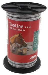 Taśma ogrodzeniowa TopLine, 10 mm 200 m, biało-czarna AKO 449590