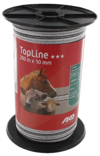 Taśma ogrodzeniowa TopLine, 10 mm 200 m, biało-czarna AKO 449590 - Intertraktor