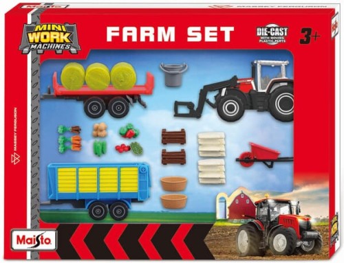 Zestaw miniatur maszyn rolniczych Massey Ferguson mini maszyny robocze zestaw do zabawy z ciągnikiem rolniczym (12 szt.) MA12564M - Intertraktor