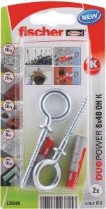 Kołek rozporowy Duopower 8x40 mm wkręt oczkowy OH K 2 szt. 535006