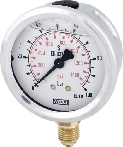 Manometr glicerynowy, Ø 63 mm 100 bar, przyłącze dolne 1/4" B711W063100D - Intertraktor
