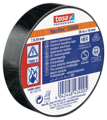 Taśma izolacyjna z miękkiego PCW, czarna, 20 m x 19 mm TesaFLEX® T539880000100 - Intertraktor