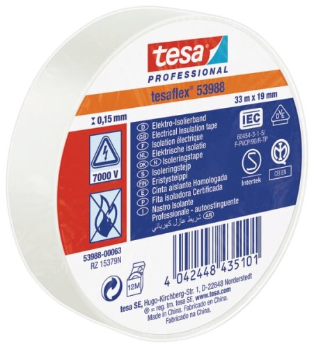 Taśma izolacyjna z miękkiego PCW, biała, 33 m x 19 mm TesaFLEX® T539880006300 - Intertraktor