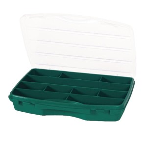 Kasetka asortymentowa, 92x256x42 mm, zielona polipropylenowa, 10 przegródek 21-10 Tayg 021008TAY