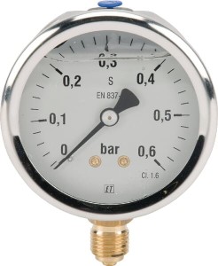 Manometr glicerynowy, Ø 63 mm 0-0.6 bar, przyłącze dolne 1/4" MA6306L04SSGF