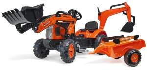Koparko-ładowarka Kubota z ładowaczem czołowym i przyczepą F2065N