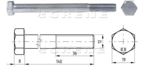 Śruba pół gwint kl. 8.8 ocynk, 12 x 140 021012140 - Intertraktor