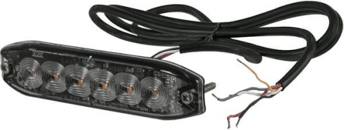 Flashing warning light LED, rectangular, 10/30V, orange, 130x30x7mm, 6 LED"s, Kramp LA200763M - Intertraktor