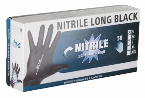 Rękawice Nitrile Long Black, roz. M, czarne, 50 szt., Kerbl