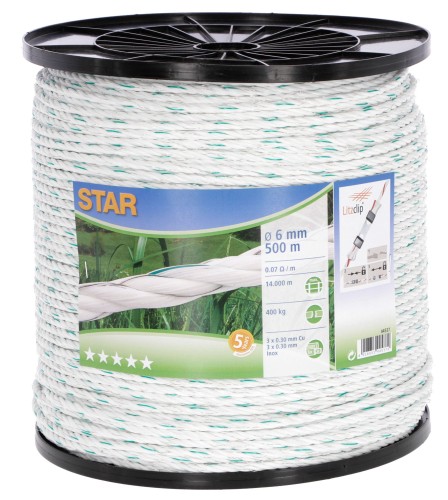Linka ogrodzeniowa STAR, 500 m x 6 mm, biało-zielona, Kerbl - Intertraktor