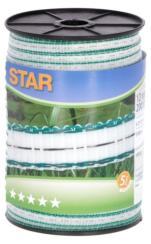 Taśma ogrodzeniowa STAR 200 m x 12 mm, biało-zielona, Kerbl - Intertraktor