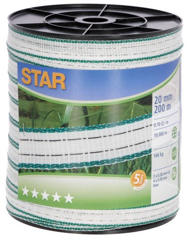 Taśma ogrodzeniowa STAR, 200 m x 20 mm, biało-zielona, Kerbl - Intertraktor