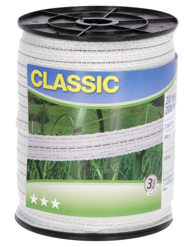 Taśma ogrodzeniowa CLASSIC, 200 m x 20 mm, biała, Kerbl - Intertraktor
