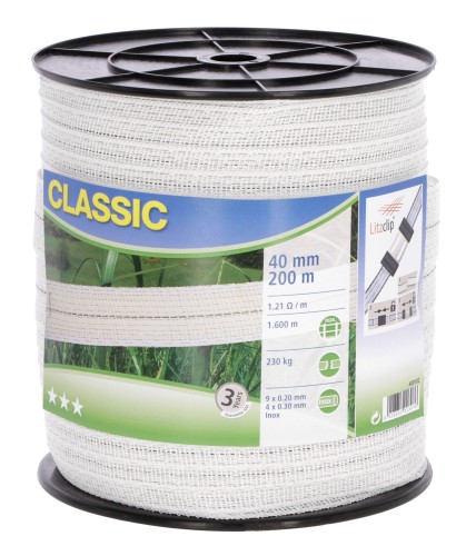 Taśma ogrodzeniowa CLASSIC, 200m x 40mm, biała, Kerbl - Intertraktor