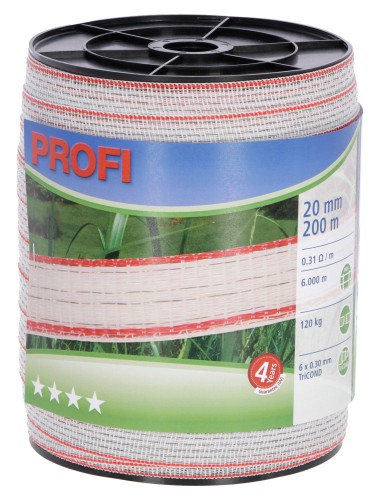 Taśma ogrodzeniowa PROFI, 200m x 20mm, biało-czerwona, Kerbl - Intertraktor